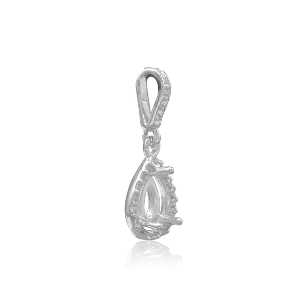 Pear Shape Three Prong Halo Pendant in Sterling Silver (6.00 x 4.00 mm - 12.00 x  8.00 mm)