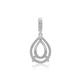 Pear Shape Three Prong Halo Pendant in Sterling Silver (6.00 x 4.00 mm - 12.00 x  8.00 mm)