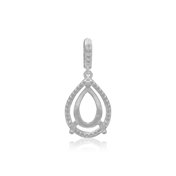 Pear Shape Three Prong Halo Pendant in Sterling Silver (6.00 x 4.00 mm - 12.00 x  8.00 mm)