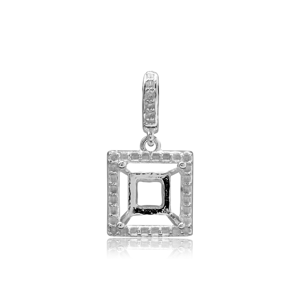 Square Four Prong Halo Pendant in Sterling Silver (4.50 mm - 10.00 mm)