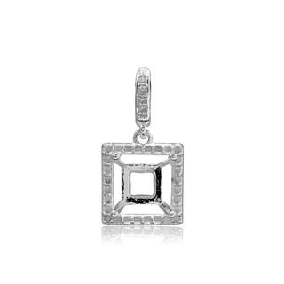 Square Four Prong Halo Pendant in Sterling Silver (4.50 mm - 10.00 mm)