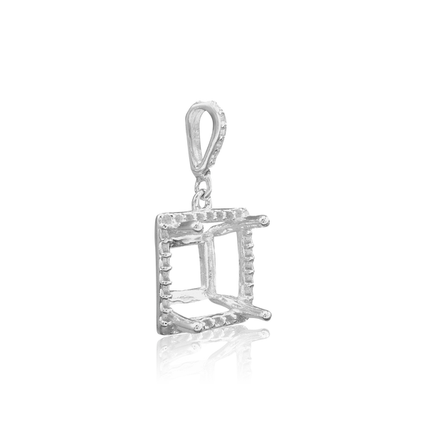 Square Four Prong Halo Pendant in Sterling Silver (4.50 mm - 10.00 mm)