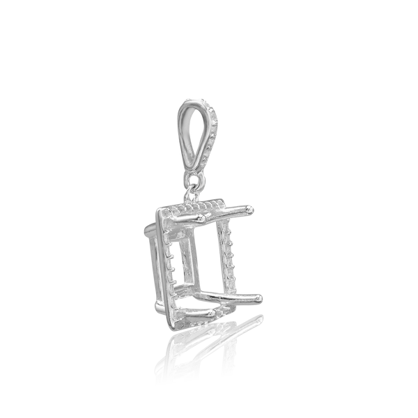 Square Four Prong Halo Pendant in Sterling Silver (4.50 mm - 10.00 mm)