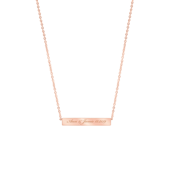 Bar Necklace with Optional Engraving in 14K Pink Gold (18" Chain)