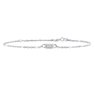Diamond or Gemstone Baguette Bezel Charm in 14K White Diamond Cut Cable Bracelet