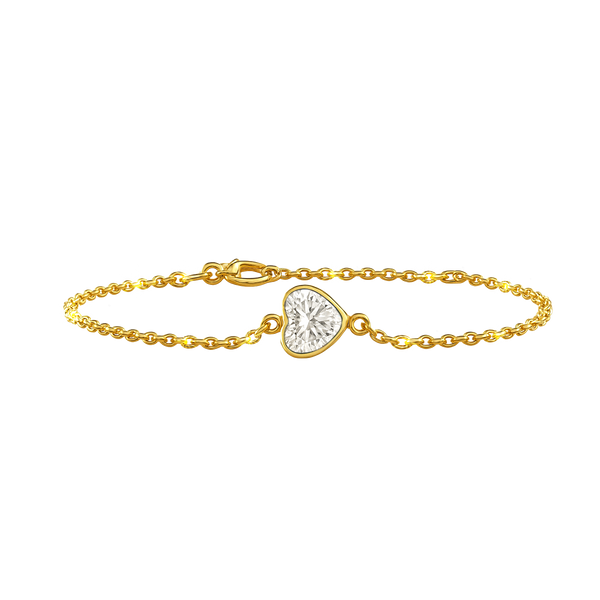 Diamond or Gemstone Heart Bezel Charm in 14K Yellow Diamond Cut Cable Bracelet