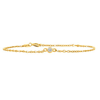 Diamond or Gemstone Round Bezel Charm in 14K Yellow Diamond Cut Cable Bracelet