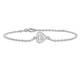 Diamond or Gemstone Heart Bezel Charm in 14K White Round Cable Bracelet