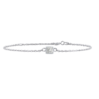 Diamond or Gemstone Square Bezel Charm in 14K White Diamond Cut Cable Bracelet