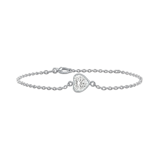 Diamond or Gemstone Heart Bezel Charm in 14K White Round Cable Bracelet