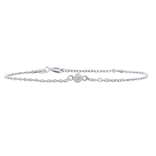 Diamond or Gemstone Round Bezel Charm in 14K White Round Cable Bracelet