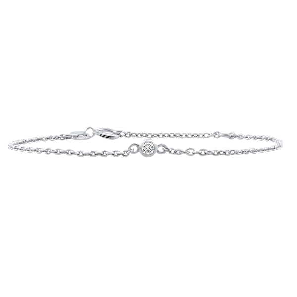 Diamond or Gemstone Round Bezel Charm in 14K White Round Cable Bracelet