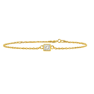 Diamond or Gemstone Square Bezel Charm in 14K Yellow Diamond Cut Cable Bracelet