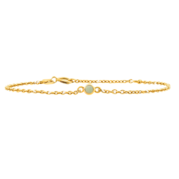 Diamond or Gemstone Round Bezel Charm in 14K Yellow Diamond Cut Cable Bracelet