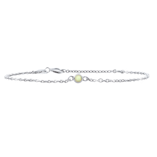 Diamond or Gemstone Round Bezel Charm in 14K White Diamond Cut Cable Bracelet