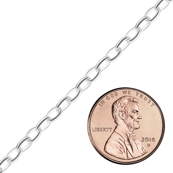 Bulk / Spooled Oval Rolo Chain in Sterling Silver (2.60 mm - 5.00 mm)