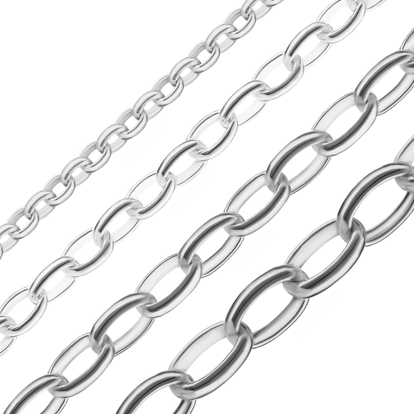 Bulk / Spooled Oval Rolo Chain in Sterling Silver (2.60 mm - 5.00 mm)