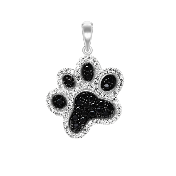 Dog Paw CZ's Charm in Sterling Silver (26 x 20mm)