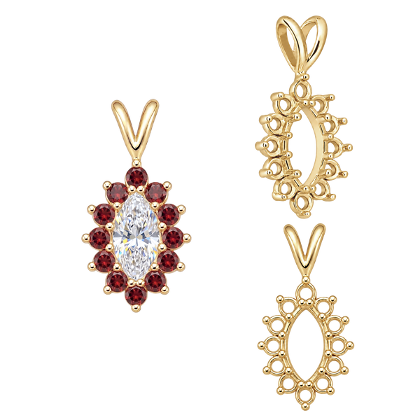 12 Stone Marquise Shaped Cluster Pendants (4.00 x 1.75 mm - 12.00 x 6.00 mm)