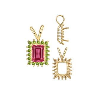 Emerald Shape Cluster Pendants (14-18 Side Stones | 6.00 x 4.00 mm - 10.00 x 8.00 mm)