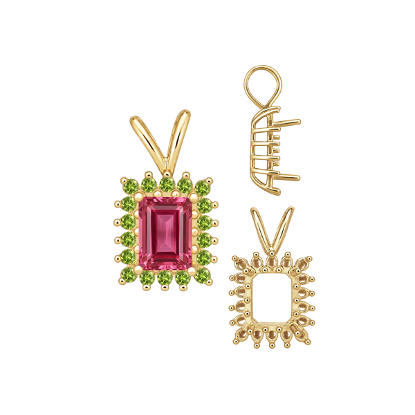 Emerald Shape Cluster Pendants (14-18 Side Stones | 6.00 x 4.00 mm - 10.00 x 8.00 mm)