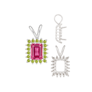 Emerald Shape Cluster Pendants (14-18 Side Stones | 6.00 x 4.00 mm - 10.00 x 8.00 mm)
