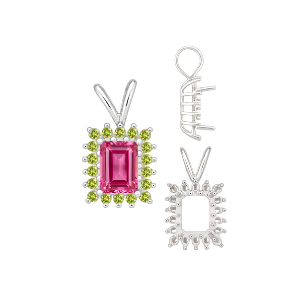 Emerald Shape Cluster Pendants (14-18 Side Stones | 6.00 x 4.00 mm - 10.00 x 8.00 mm)