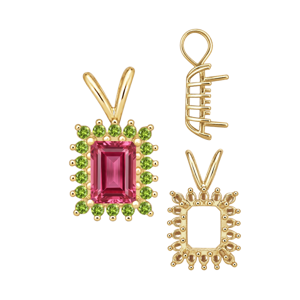 Emerald Shape Cluster Pendants (14-18 Side Stones | 6.00 x 4.00 mm - 10.00 x 8.00 mm)