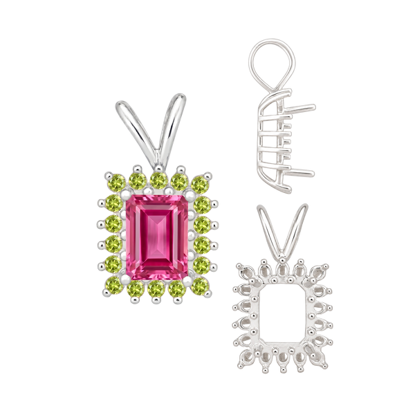 Emerald Shape Cluster Pendants (14-18 Side Stones | 6.00 x 4.00 mm - 10.00 x 8.00 mm)