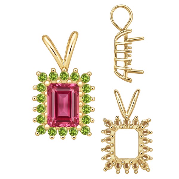 Emerald Shape Cluster Pendants (14-18 Side Stones | 6.00 x 4.00 mm - 10.00 x 8.00 mm)