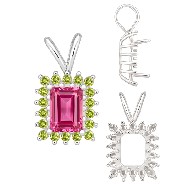 Emerald Shape Cluster Pendants (14-18 Side Stones | 6.00 x 4.00 mm - 10.00 x 8.00 mm)