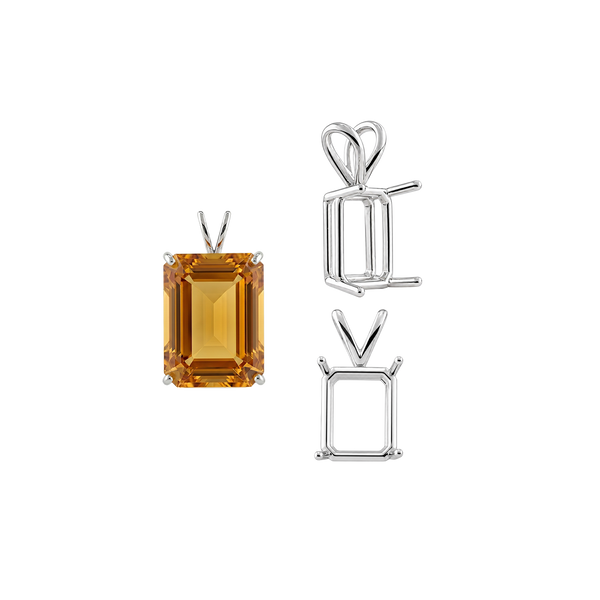 Emerald Shape Four Prong Double Wire Pendants in 14K Gold (4.00 x 3.00 mm - 30.00 x 20.00 mm)