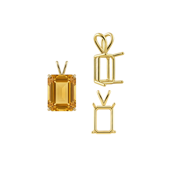 Emerald Shape Four Prong Double Wire Pendants in 14K Gold (4.00 x 3.00 mm - 30.00 x 20.00 mm)