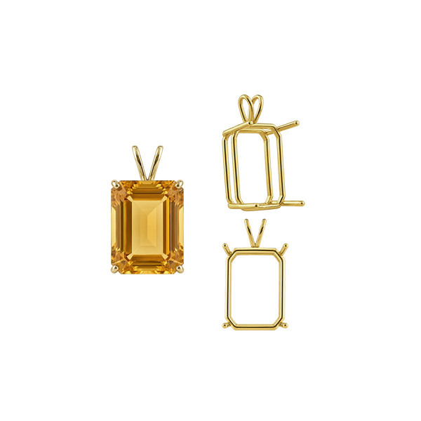 Emerald Shape Four Prong Double Wire Pendants in 14K Gold (4.00 x 3.00 mm - 30.00 x 20.00 mm)