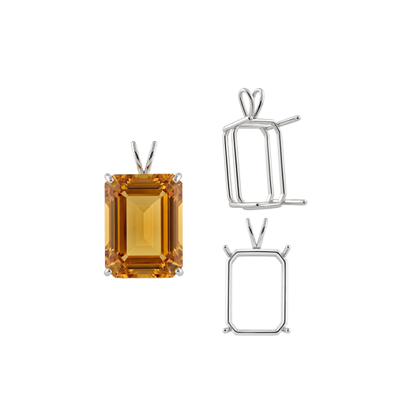 Emerald Shape Four Prong Double Wire Pendants in 14K Gold (4.00 x 3.00 mm - 30.00 x 20.00 mm)