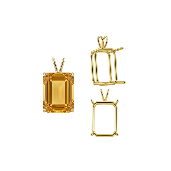 Emerald Shape Four Prong Double Wire Pendants in 14K Gold (4.00 x 3.00 mm - 30.00 x 20.00 mm)