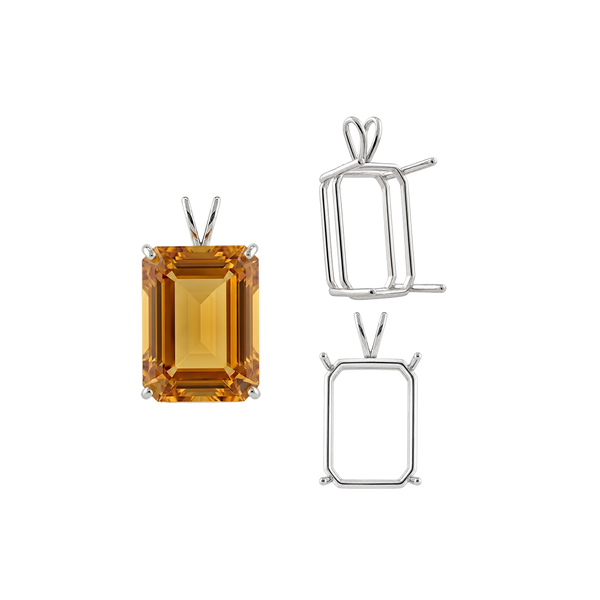 Emerald Shape Four Prong Double Wire Pendants in 14K Gold (4.00 x 3.00 mm - 30.00 x 20.00 mm)