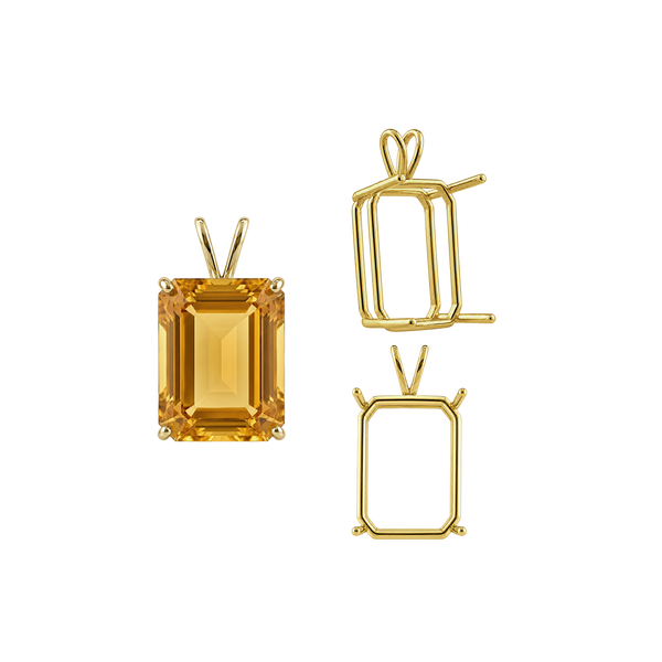 Emerald Shape Four Prong Double Wire Pendants in 14K Gold (4.00 x 3.00 mm - 30.00 x 20.00 mm)