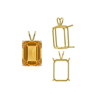 Emerald Shape Four Prong Double Wire Pendants in 14K Gold (4.00 x 3.00 mm - 30.00 x 20.00 mm)
