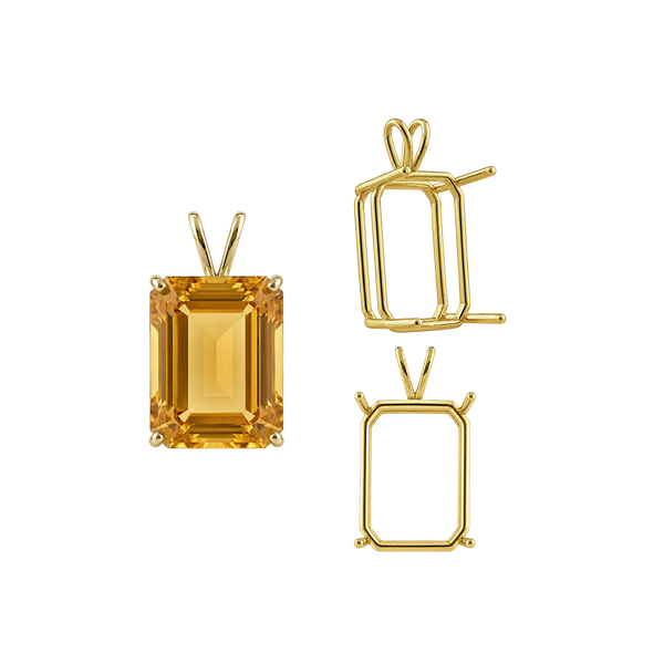 Emerald Shape Four Prong Double Wire Pendants in 14K Gold (4.00 x 3.00 mm - 30.00 x 20.00 mm)