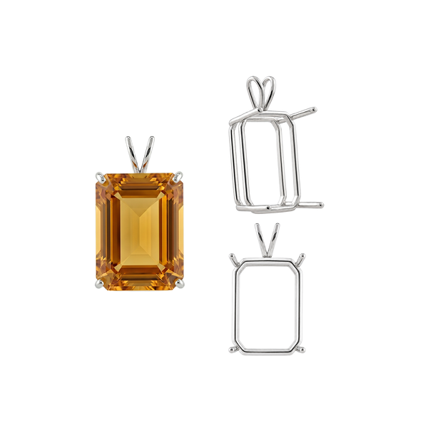Emerald Shape Four Prong Double Wire Pendants in Sterling Silver (4.00 x 3.00 mm - 30.00 x 20.00 mm)