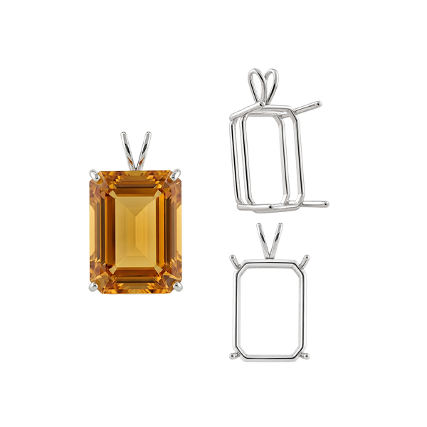 Emerald Shape Four Prong Double Wire Pendants in 14K Gold (4.00 x 3.00 mm - 30.00 x 20.00 mm)