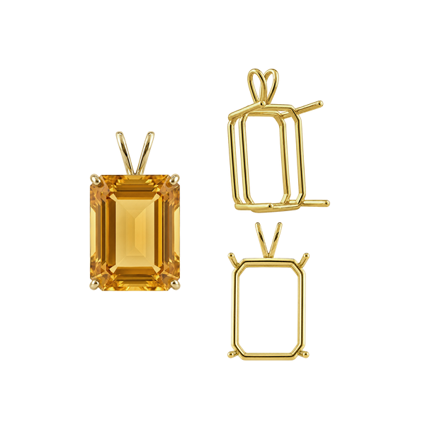 Emerald Shape Four Prong Double Wire Pendants in 14K Gold (4.00 x 3.00 mm - 30.00 x 20.00 mm)