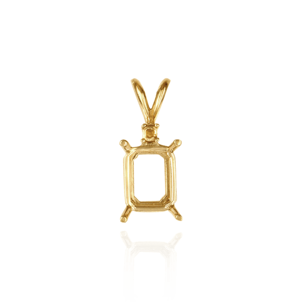 14K Gold Emerald Shape Four Prong Double Wire Pendants With 1 Accent in 14K Gold (6.00 x 4.00 mm - 14.00 x 10.00 mm)