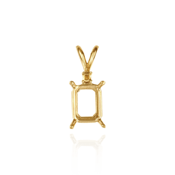 Emerald Shape Four Prong Double Wire Pendants With 1 Accent in 14K Gold (6.00 x 4.00 mm - 14.00 x 10.00 mm)