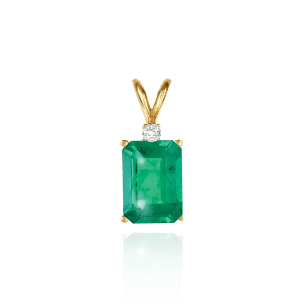 14K Gold Emerald Shape Four Prong Double Wire Pendants With 1 Accent in 14K Gold (6.00 x 4.00 mm - 14.00 x 10.00 mm)