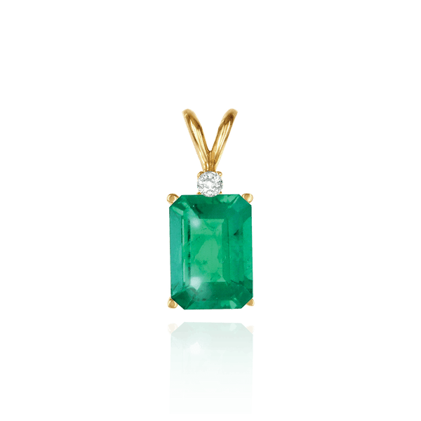Emerald Shape Four Prong Double Wire Pendants With 1 Accent in 14K Gold (6.00 x 4.00 mm - 14.00 x 10.00 mm)