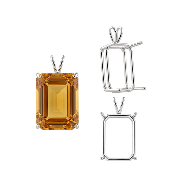 Emerald Shape Four Prong Double Wire Pendants in 14K Gold (4.00 x 3.00 mm - 30.00 x 20.00 mm)