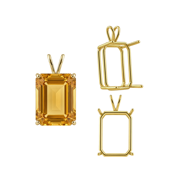 Emerald Shape Four Prong Double Wire Pendants in 14K Gold (4.00 x 3.00 mm - 30.00 x 20.00 mm)