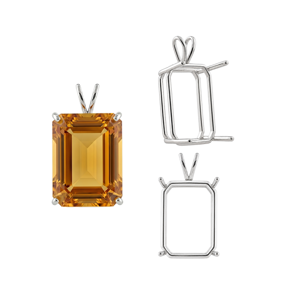 Emerald Shape Four Prong Double Wire Pendants in 14K Gold (4.00 x 3.00 mm - 30.00 x 20.00 mm)